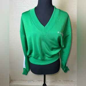 John Richmond Green‎ V Neck Sweatshirt Y2K Sporty Luxe Streetwear Athleisure-XXS